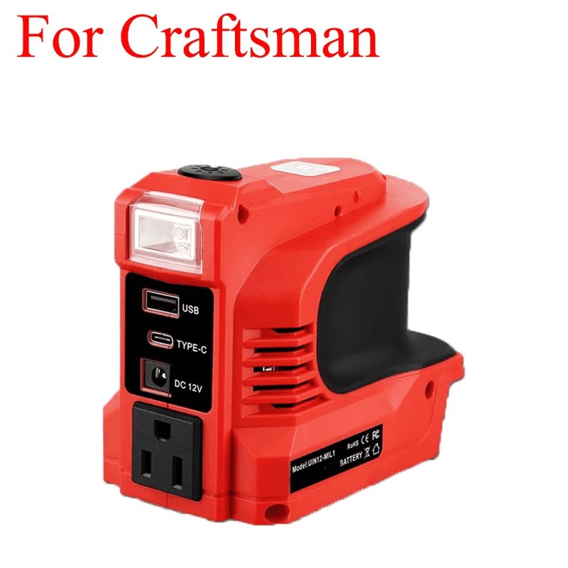 220W Power Inverter for Crafts*man 20V Battery, Portable Power Supply Convert - DC 20V to 110V~120V Battery Powered Outlet with USB-B & USB-C & 12V DC & 220W AC Output with LED Light