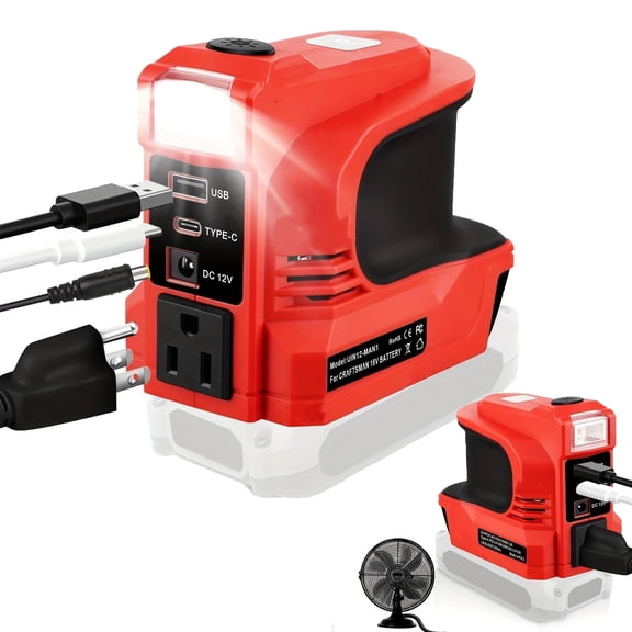 220W Power Inverter For Craftsman 20V Battery, DC 20V To AC 110-120V Battery Inverter, 20V Battery Powered Portable Power Source Supply Charger Adapter With USB&Type-C&AC Outlet&LED Light(No Battery)