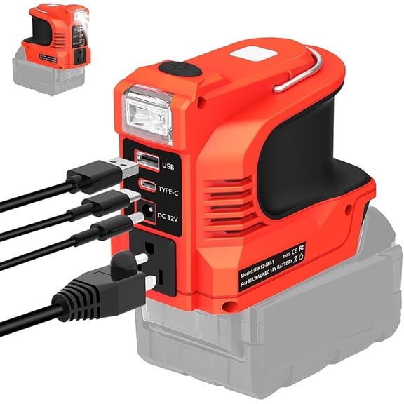 220W Power Inverter for Mil*wau*kee 18V, DC 20V to AC 110-120V Inverter, 18V Battery Powered Portable Power Source Supply Charger Adapter with USB&Type-C&AC Outlet&LED Light(No Battery)