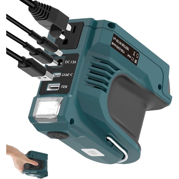 220W Power Inverter for Mak*ita 18V Battery, Portable Inverter Converts DC 20V to 110V 120V AC, with USB-A USB-C and 12V DC Outputs, LED Light