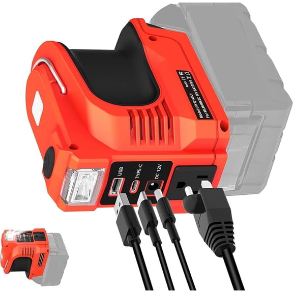 220W Power Inverter for Mil*waukee 18V Battery, DC 24V to AC 110-120V, with USB Type-C AC Outlet and LED Light, Battery Not Included