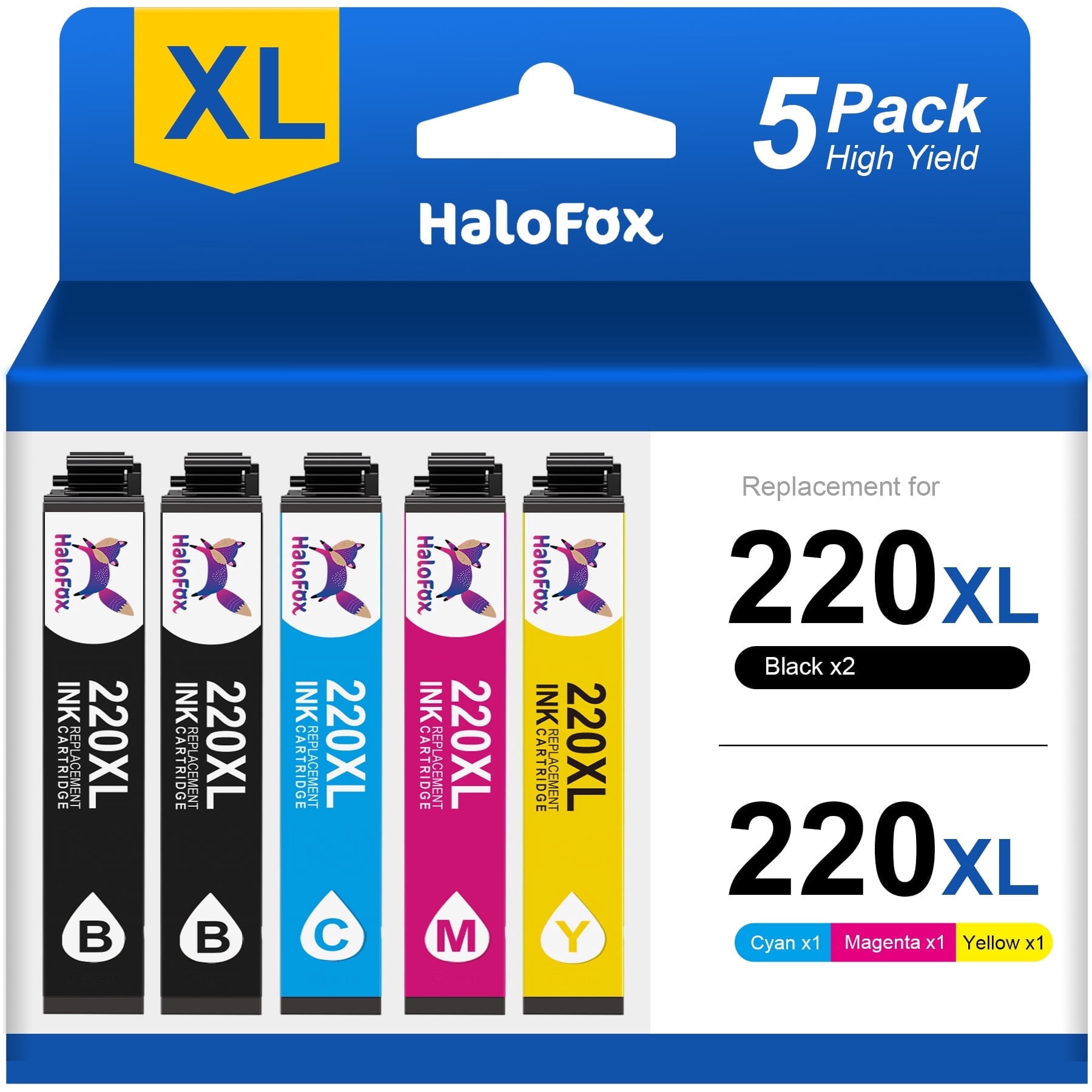 220u Ink HaloFox 220XL Ink Cartridges for Epson 220 Printers, 5PK High Yield ...