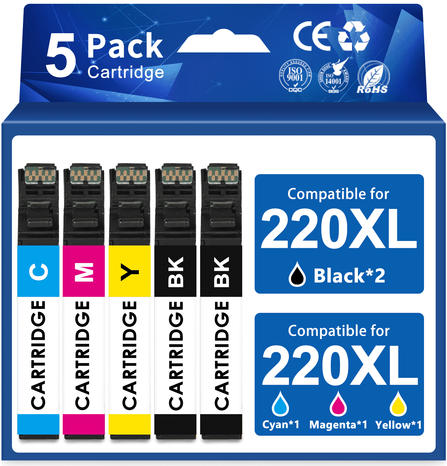 KIXUNY 220XL Ink Cartridge Compatible for Epson 220 Ink Cartridge for Printer Ink 220 for XP-420 Ink  (2 Black,Cyan,Magenta,Yellow, 5 Pack)