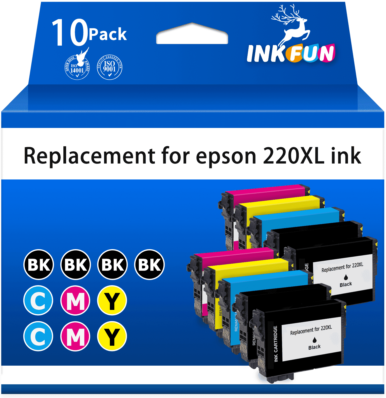 INKFUN 220XL Ink Replacement for Epson 220 Ink Cartridges for Printers for Epson Ink 220 for  Epson XP-4200 XP-4205 Printer (10 Pack)