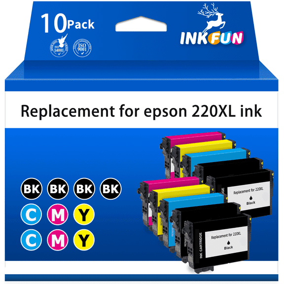 INKFUN 220XL Ink Replacement for Epson 220 Ink Cartridges for Printers for Epson Ink 220 for Epson XP-4200 XP-4205 Printer (10 Pack)