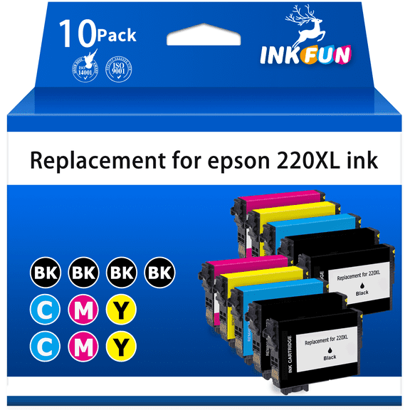 220XL Ink Replacement for Epson 220 Ink Cartridges for Printers for Epson Ink 220 (10 Pack)
