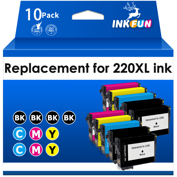 INKFUN 220XL Ink Replacement for Epson 220 Ink Cartridges for Printers for XP-4200 XP-4205 Printer (10 Pack)