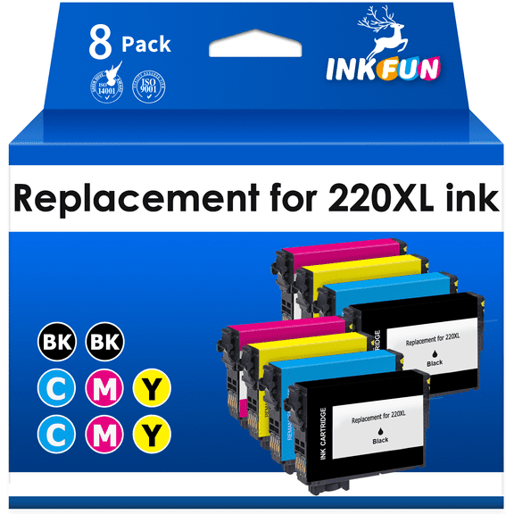 INKFUN 220XL Ink Cartridges Compatible with Epson 220 Ink Cartridges for Printers for XP-420 (Black Cyan Magenta Yellow, 8-Pack)