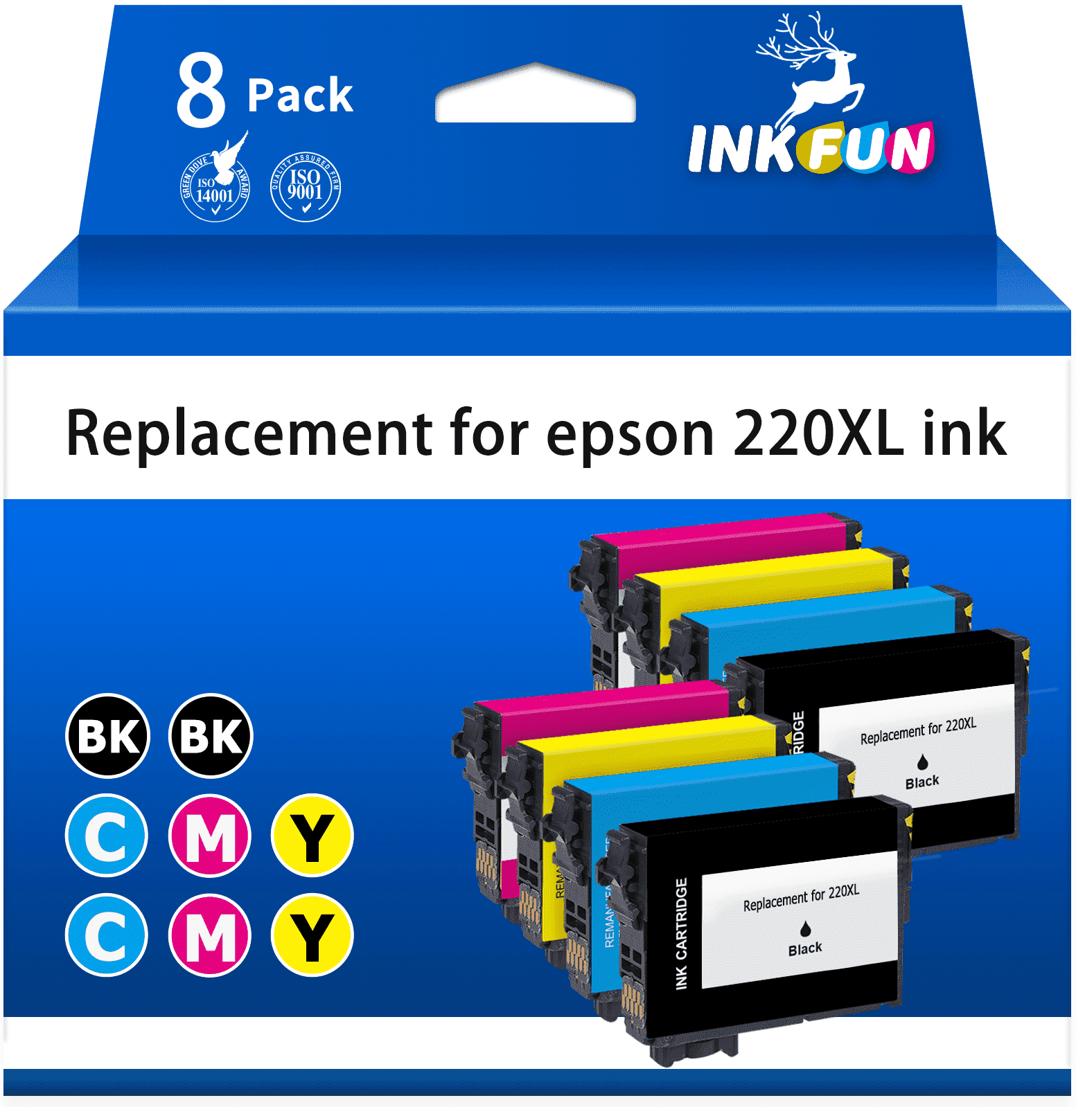 INKFUN 220XL Ink Cartridges Compatible with Epson 220 Ink Cartridges for Printers for Epson Ink 220 for Epson XP-420 (Black Cyan Magenta Yellow, 8-Pack)
