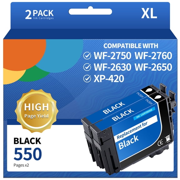 220XL T220XL Ink Cartridge Replacement for Epson Workforce WF-2760 WF-2660 WF-2650 XP-420 XP-424 Printer ink (Black, 2-Pack)