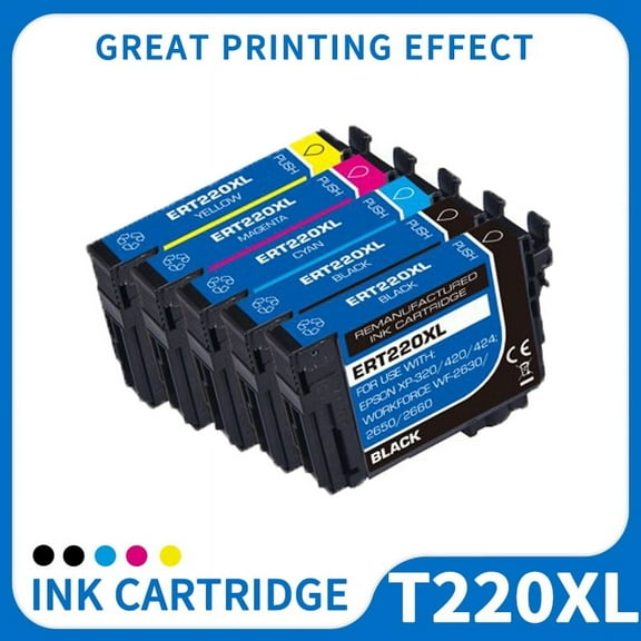 220XL T220XL Ink Cartridge used for Epson WF-2760 WF-2750 WF-2660 WF-2630 BCMY XP-420 XP-320 BCMY 5-PACK