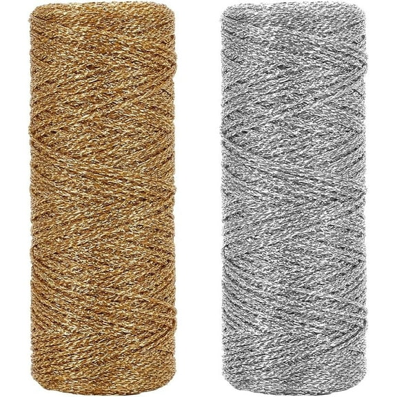 220Yards Metallic Thread Cord 2mm Twine String Gold and Silver Decorative Wrapping Sparkle Thread Ribbon Present Wrapping Cord