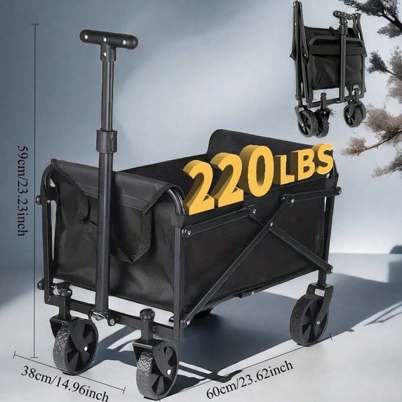 220lbs Practical Fully Foldable Cart, Outdoor Gardening Equipment Transport, Black Multi-Purpose Tool Cart, Outdoor Utility Cart, Foldable Design, Heavyduty Cart