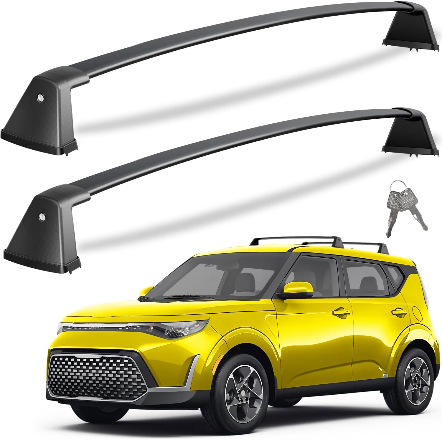 Barras transversales de techo 220lbs para Kia Soul 2020-2026 | Sin rieles laterales, barras transversales de aluminio con bloqueo, portaequipajes Negro accesorios
