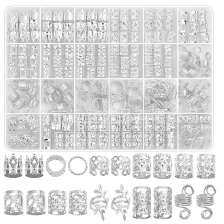 220pcs Metal Pendant Hair Extension Rings DIY Long Braid Barrettes Decorative Dreadlock Wig Accessories Kit
