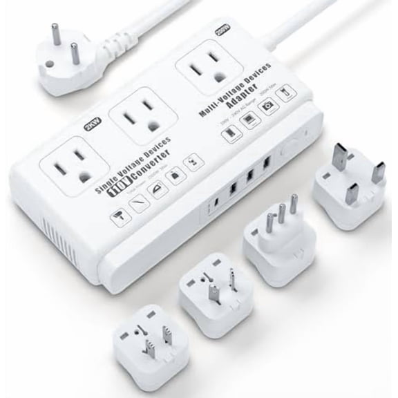 220v to 110v Voltage Converter Adapter: International US to Europe Travel Power Strip Plug Transformer - 2000W Electric Hair Dryer Step Down Outlet Converters for US European UK EU Italy