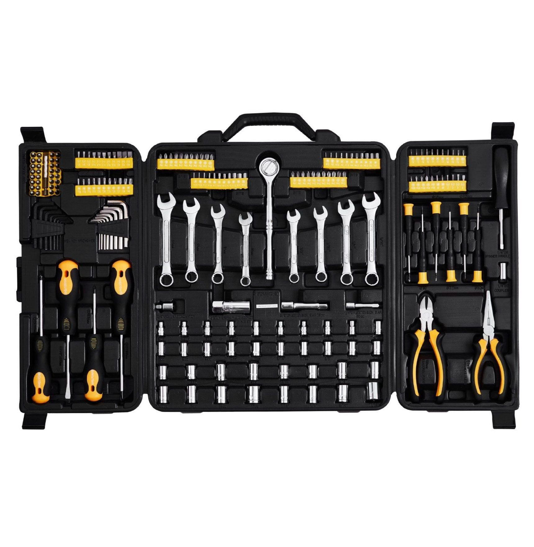 221-Piece Mechanics Tool Set - 1/4" & 3/8" Drive Socket Set SAE Metric - Ratchet, Sockets, Screwdrivers & Pliers - Automotive Repair Toolkit