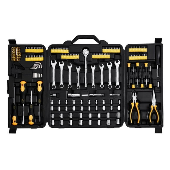 221-Piece Mechanics Tool Set - 1/4" & 3/8" Drive Socket Set SAE Metric - Ratchet, Sockets, Screwdrivers & Pliers - Automotive Repair Toolkit