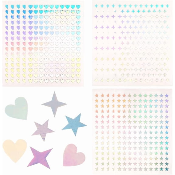 2215Pcs Small Heart Stickers Holographic Stickers Bulk Self Adhesive Plastic PET Mini Star Scrapbook Foil Decals