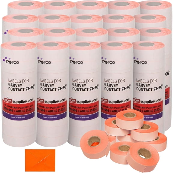 Perco Fluorescent Red Price Marking Labels - 180,000 Blank Labels for Garvey 22-66/22-77/22-88 Two Line Pricing Gun - 180 Rolls, 20 Sleeves - Made in USA