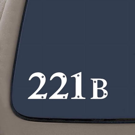221B Sherlock Holmes Inspired Decal Sticker | 7.5-Inches By 2.5-Inches | White Vinyl | Car Truck Van SUV Laptop Macbook Wall Decals