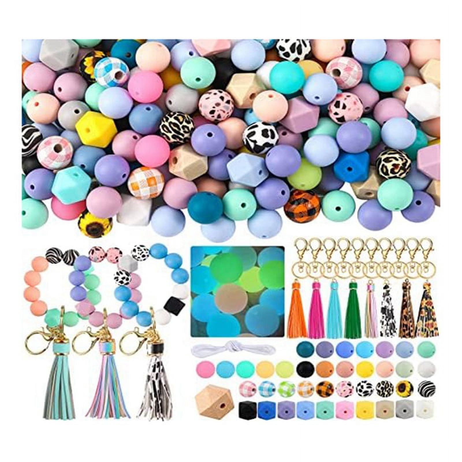 221Pcs 15Mm Bulk Silicone Rubber Keychain Beads with Tassels and Key ...