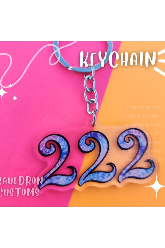 222 Angel Number Keychain 2.5 Inch Clear Acrylic Double-Sided Keychain | Balance | Universe | Angels | Spiritual (1 keychain)