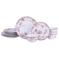 thumbnail image 1 of 222 Fifth Adelaide Brown on White Porcelain 12 Piece Dinnerware Set, Plates & Bowls, Service for 4, 1 of 8