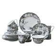 thumbnail image 1 of 222 Fifth Adelaide Round 16-Piece Porcelain Dinnerware Set, Black Toile, Dishwasher-Safe, 1 of 8