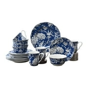 222 Fifth Adelaide Round 16-Piece Porcelain Dinnerware Set, Dark Blue, Chip-Resistant, Oven Safe