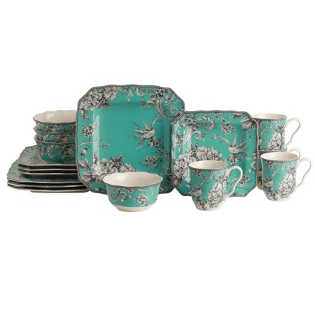 222 Fifth Adelaide Square Porcelain Dinnerware Set, 16-Piece, Blue Toile