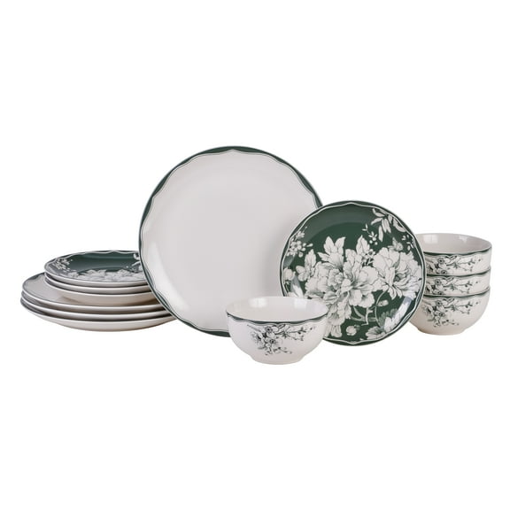 Open Box 222 Fifth Brittany Stoneware Dinnerware Set, 12-piece, Sage Floral