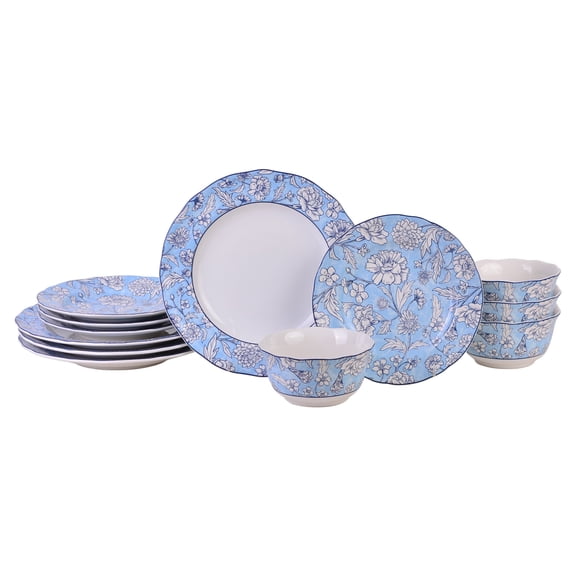 222 Fifth Cleremont 12-Piece Porcelain Dinnerware Set, Blue