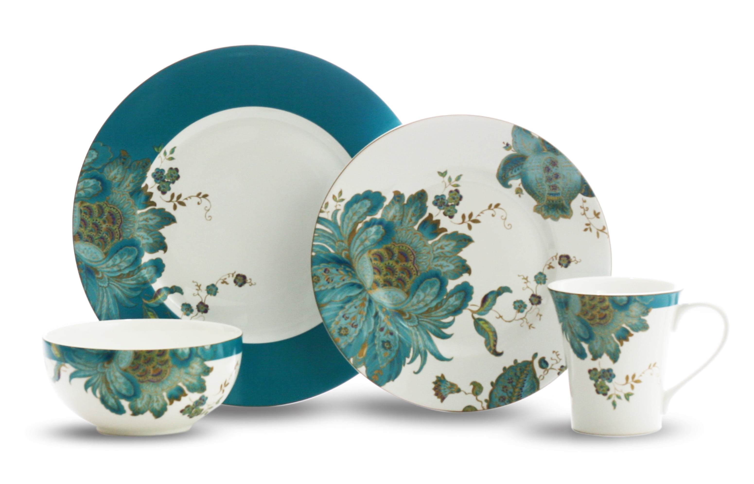222 Fifth Eliza Porcelain Dinnerware Set, 16-piece, Blue/Multi 