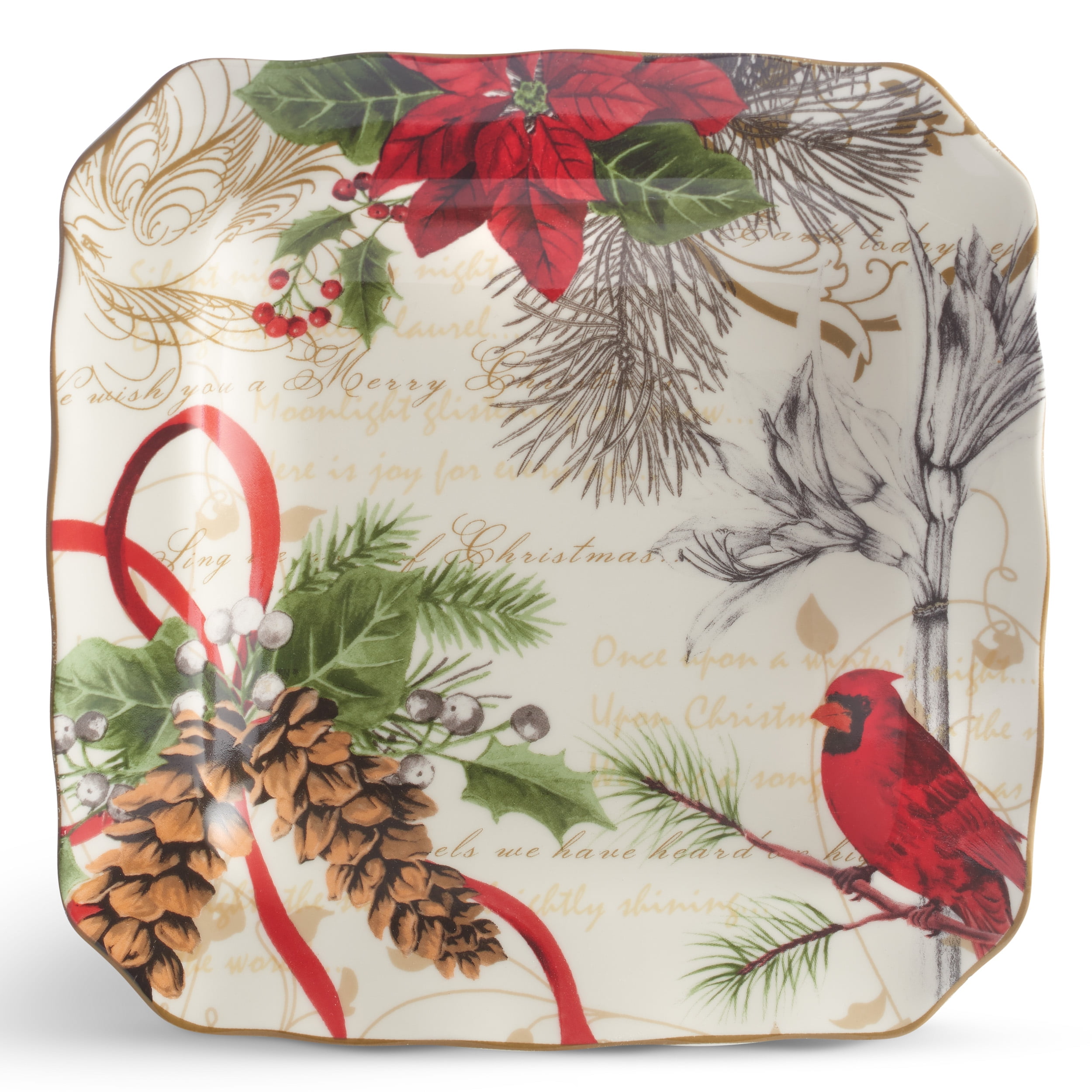 222 Fifth Holiday Wishes 12 Piece Porcelain Dinnerware Set Red Green Multi Festive Design Walmart