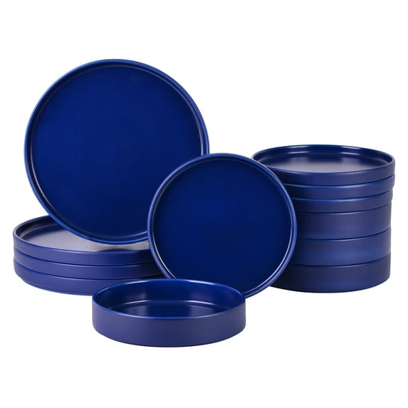 222 Fifth Kaden 12-Piece Stoneware Dinnerware Set, Plates & Bowls, Blue