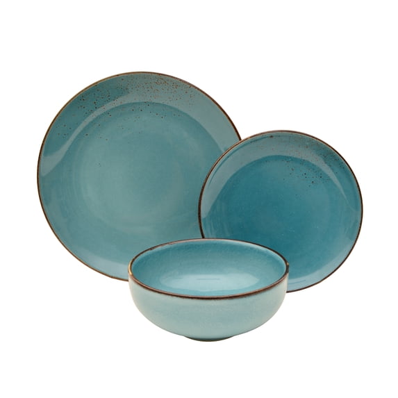 222 Fifth Reactive Glaze 12-Piece Porcelain Dinnerware Set with Round Plates, Bowls, Aqua