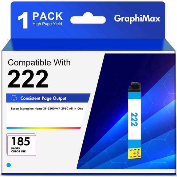 222 Ink Cartridge Cyan compatible for Epson Expression Home XP-5200 WorkForce WF-2960 Printer (1 Pack)