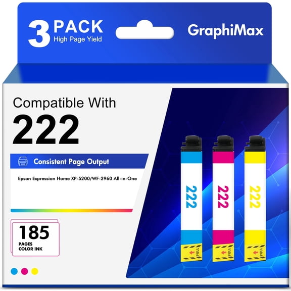 222 Ink Cartridge compatible for Epson Expression Home XP-5200 WorkForce WF-2960 Printer (1 Cyan , 1 Magenta , 1 Yellow , 3-Pack )