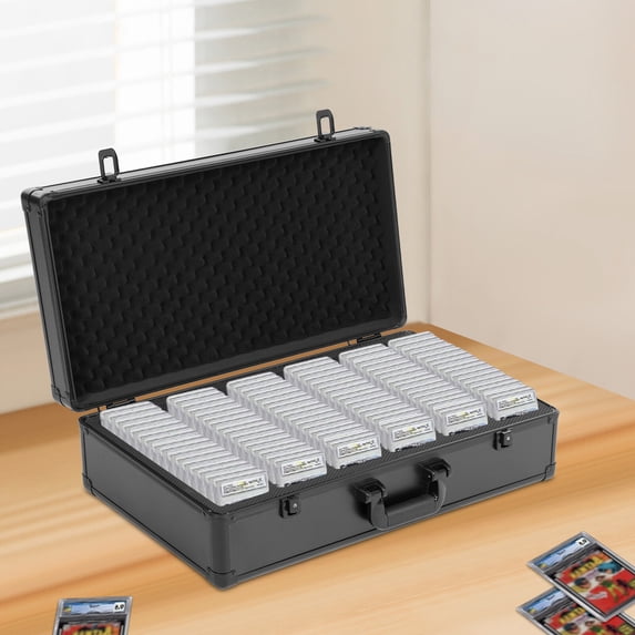 222 PSA Graded Card Storage Box 6 Slots Sports Card Holder Case w/ 2 Keys Lock Black 24.8*6.5*11.81in