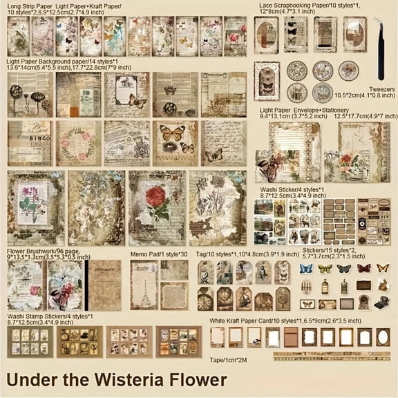 222 Pcs Scrapbook Supplies Kit-Vintage Garden-Themed Junk Journal Supplies DIY Craft Kit with A6 Notebook, Stickers & Washi Tapes, Ideal for Handmade Diaries, Creative Journaling & Gift Making
