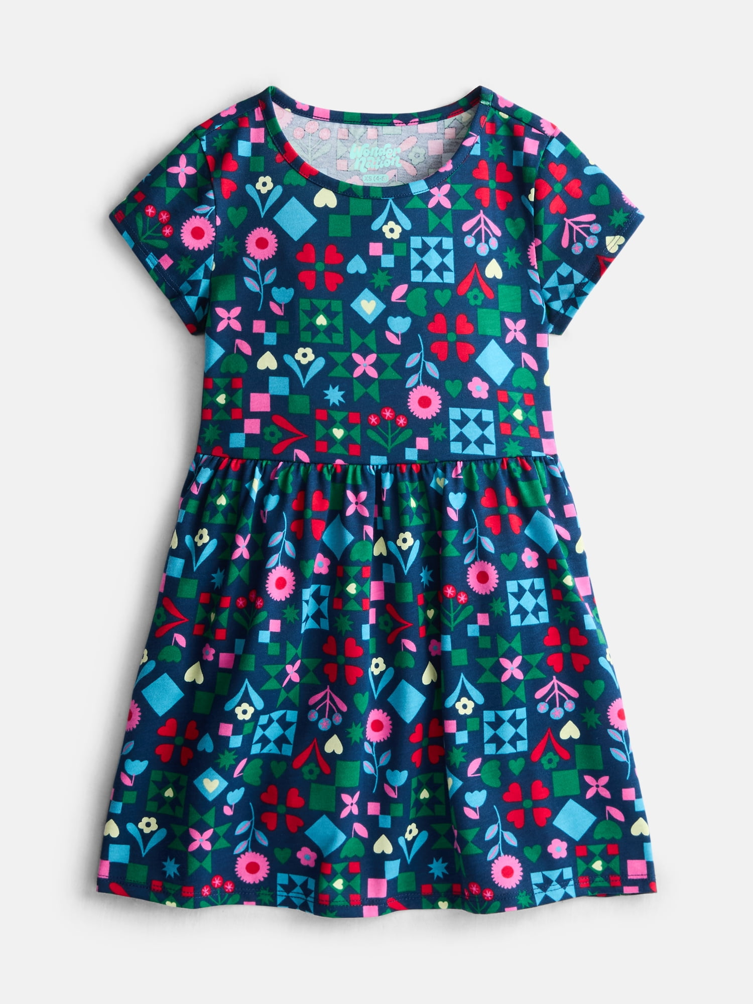 Wonder Nation Girls Play Dress with Short Sleeves, Sizes XS-XXL