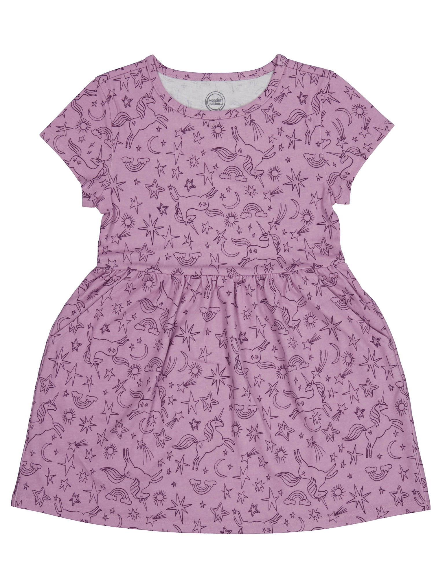 Wonder Nation Girls Short Sleeve Play Dress, Sizes 4-18 & Plus