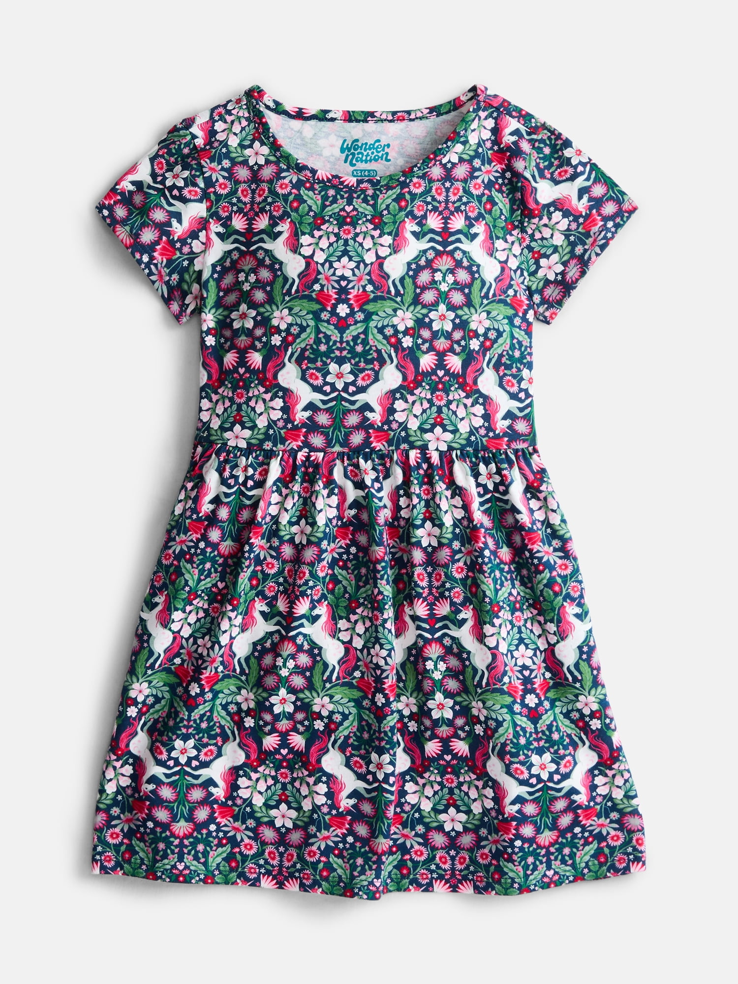Wonder Nation Girls Play Dress with Short Sleeves, Sizes XS-XXL