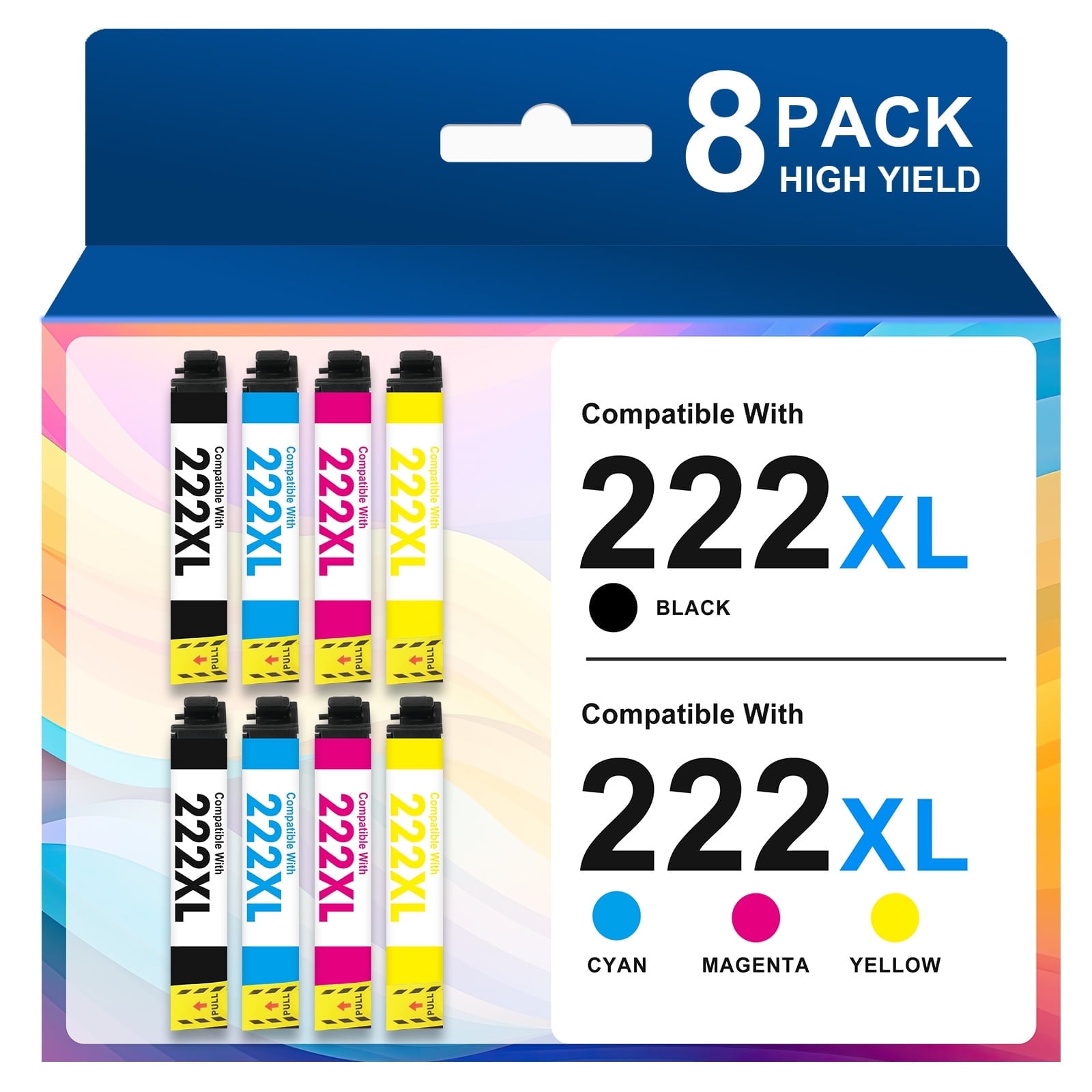 222 XL Ink Cartridges Compatible for Epson 222 Ink Cartridges for Epson 222 Printer Ink ( 2Black 2Cyan 2Magenta 2Yellow)