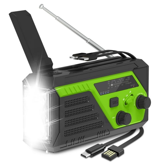 22200mWh Hand Crank Emergency Radio, AM/FM/NOAA Weather Radio, Hand Crank Radio with 4 Built-in Cable, Emergency Weather Radio with Quickly Phone Charger, SOS Alarm for Emergency Winter Storm