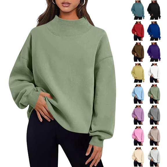 Husipze Mock Neck Sweatshirts for Women Oversized Pullover Lightweight Casual Solid Color Long Sleeve Fall Outfits Mint Green XXL