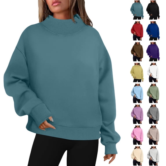 Husipze Mock Neck Sweatshirts for Women Oversized Pullover Lightweight Casual Solid Color Long Sleeve Fall Outfits Navy XXL