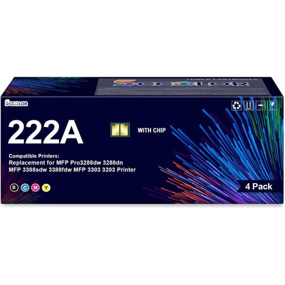 222A Toner Cartridge (with New Chip) High Capacity Compatible with 222A W2220A W2221A W2223A W2222A Ink Cartridges Replacement for Pro 3288dw 3288dn MFP 3388sdw 3388fdw MFP 3303 3203 Printers