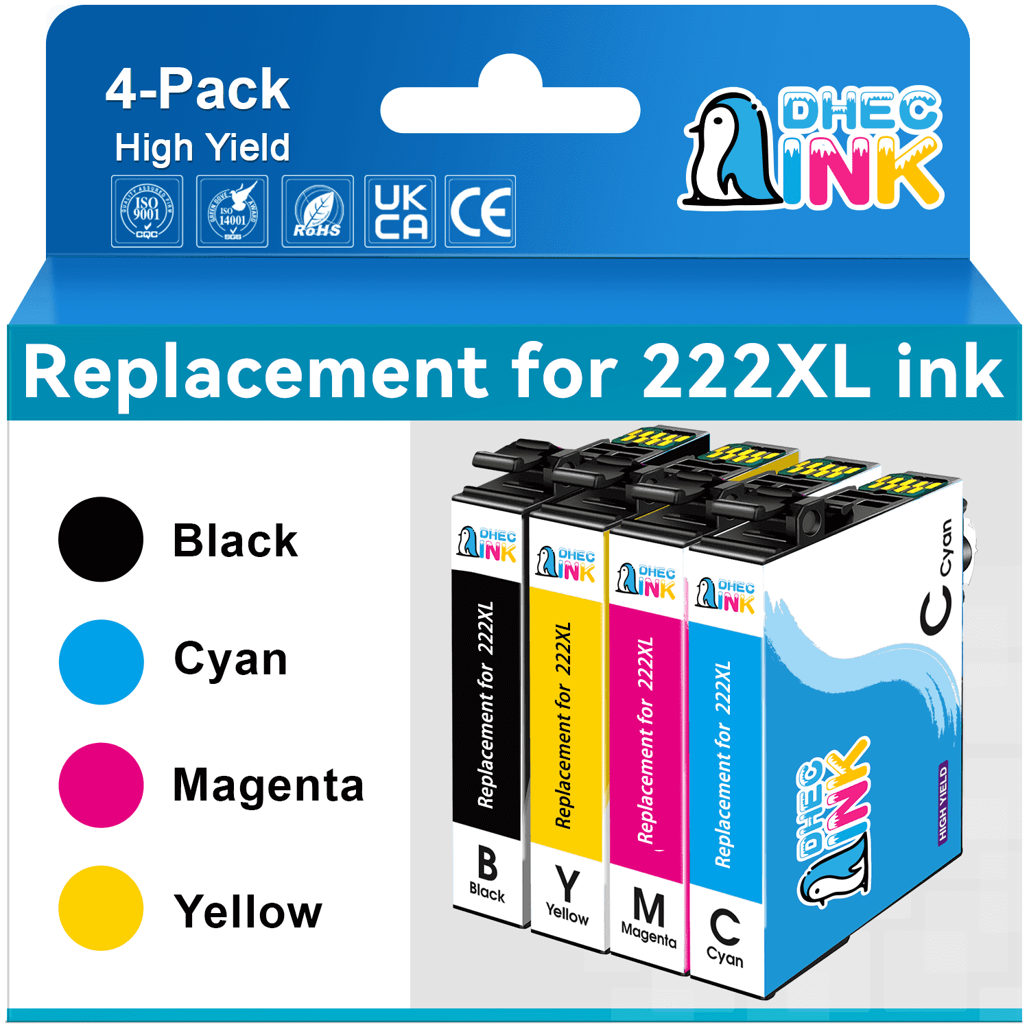 DHECINK, Ink Cartridge, 222XL, Black Cyan Magenta Yellow - Walmart.com